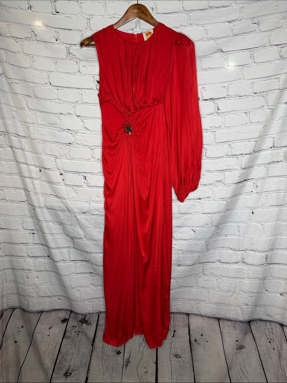 Farm Rio Red One-Shoulder Maxi Dress With Draped Detail Size Small